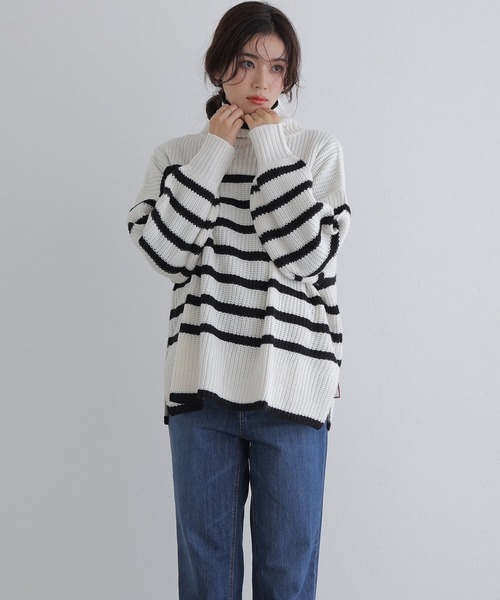 ElegChic(エレグシック)の「ハイネックボーダーニット(ニット/セーター・レディース・ブラック系その他2/ホワイト系その他/ブラック系その他・M/XL/4L)」の14枚目の写真