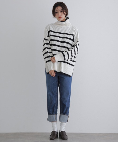 ElegChic(エレグシック)の「ハイネックボーダーニット(ニット/セーター・レディース・ブラック系その他2/ホワイト系その他/ブラック系その他・M/XL/4L)」の15枚目の写真