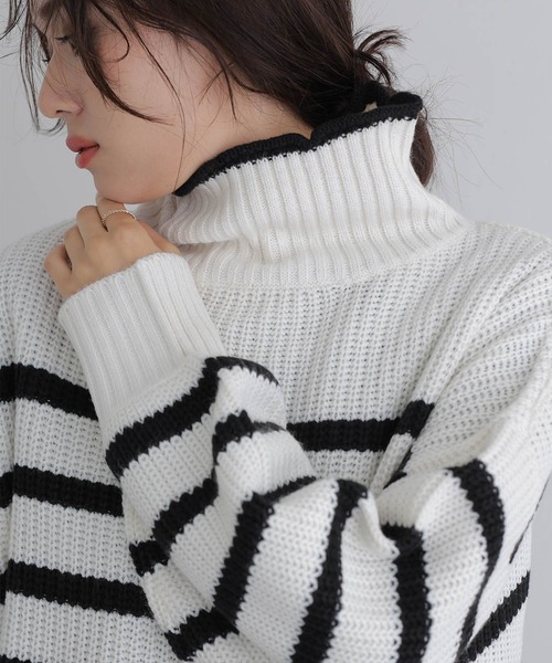 ElegChic(エレグシック)の「ハイネックボーダーニット(ニット/セーター・レディース・ブラック系その他2/ホワイト系その他/ブラック系その他・M/XL/4L)」の16枚目の写真