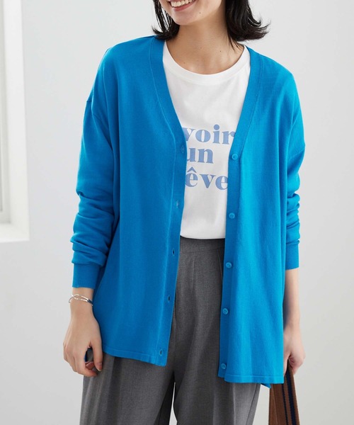 BELLUNA PLUS（ベルーナ）の「ボタン使いＶネックカーディガン（カーディガン/ボレロ・レディース・アイボリー/イエロー/ラベンダー/ネイビー/ブルー・LARGE/MEDIUM/X-LARGE）」の7枚目の写真