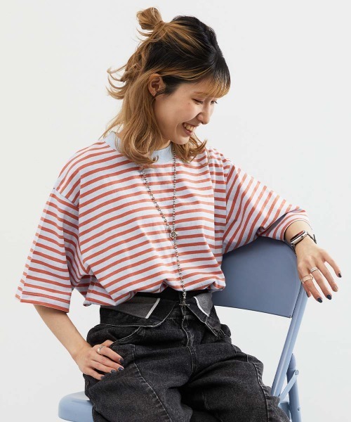 devirock（デビロック）の「綿100% お洗濯してもよれにくい ビッグシルエット 大人 ボーダー 半袖Tシャツ（Tシャツ/カットソー・メンズ・その他1/その他2/その他3/その他5/その他4/その他6/その他8/その他10/その他13/その他7/その他9/その他12/その他14/その他11/その他15/その他16・M/L/LL）」の9枚目の写真