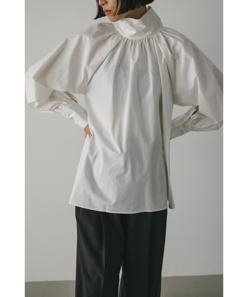 STYLEMIXER（スタイルミキサー）の「ハイネックギャザーブラウス（シャツ/ブラウス・レディース・サックスブルー/ホワイト/ブラック・FREE）」の4枚目の写真