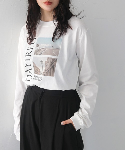 HER CLOSET（ハークローゼット）の「【HER CLOSET】累計1万枚販売！WEB限定フォトプリントロゴロンT WEB LIMITED PHOTO PRINT LOGO LONG TEE（Tシャツ/カットソー・レディース・ホワイト/ホワイト系その他/ホワイト系その他2/ホワイト系その他4/ホワイト系その他3/ブラック/ブラック系その他・M/S/L）」の5枚目の写真