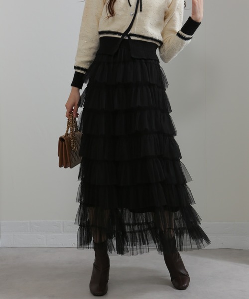 セール】段フリルのチュールロングスカート（スカート）｜pumpkin port