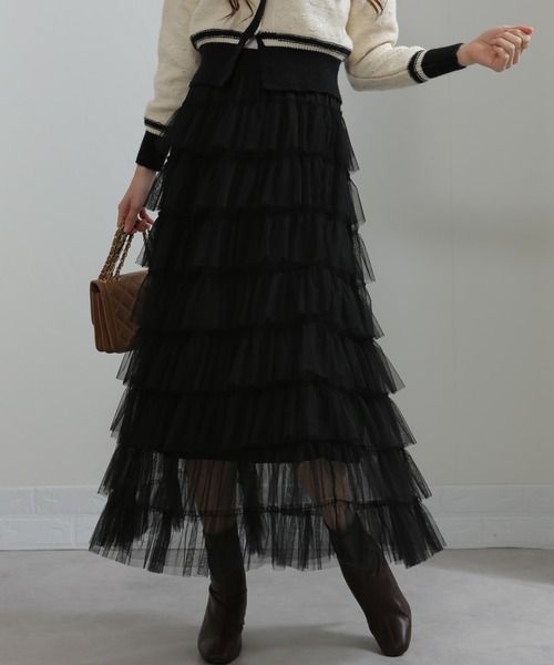 チューリップ柄キルティングフリルスカート BlackShamrock】F169レースアップフリルスカート - To Alice