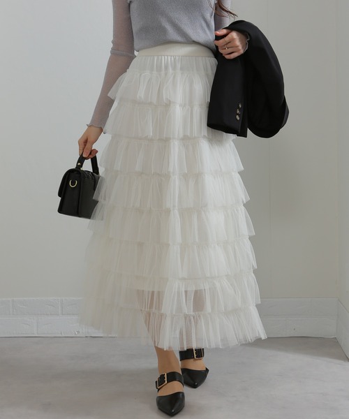 セール】段フリルのチュールロングスカート（スカート）｜pumpkin port