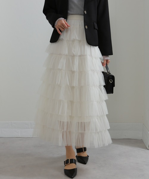 セール】段フリルのチュールロングスカート（スカート）｜pumpkin port