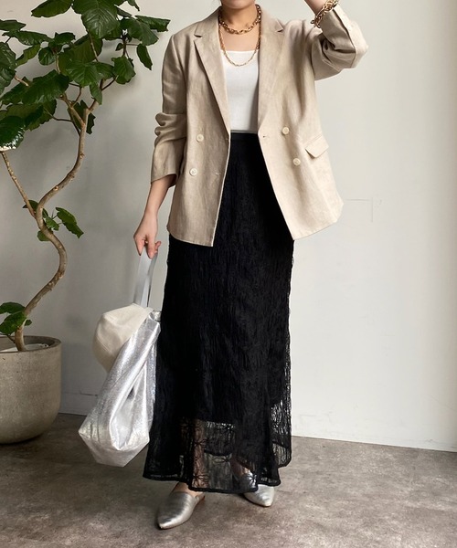 DouDou(ドゥドゥ)の「リネンジャケット(テーラードジャケット・レディース・ベージュ/ブラック・FREE)」の3枚目の写真