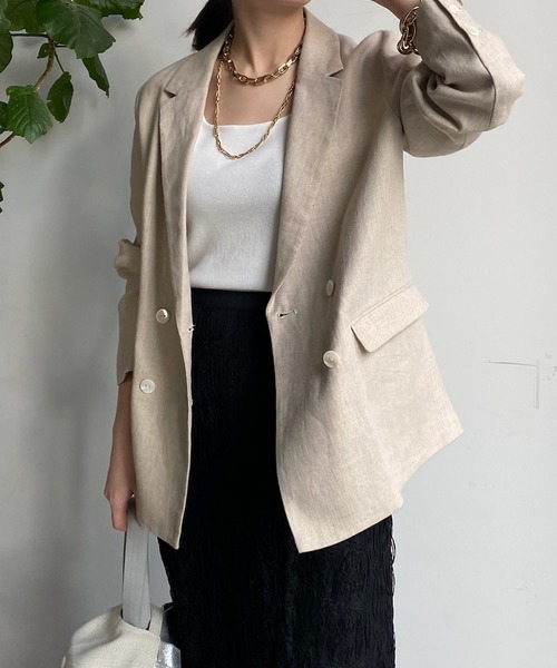 DouDou(ドゥドゥ)の「リネンジャケット(テーラードジャケット・レディース・ベージュ/ブラック・FREE)」の10枚目の写真