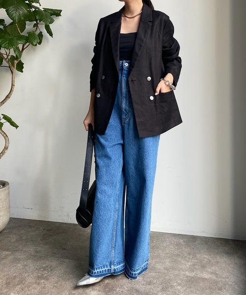 DouDou(ドゥドゥ)の「リネンジャケット(テーラードジャケット・レディース・ベージュ/ブラック・FREE)」の16枚目の写真