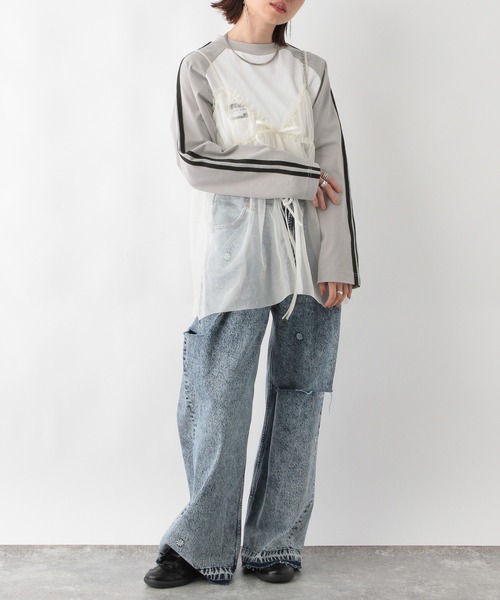 RAGEBLUE（レイジブルー）の「サイドライン/配色ラグラントラックロンT（Tシャツ/カットソー・レディース・ブラック/グレー/ホワイト・FREE）」の12枚目の写真