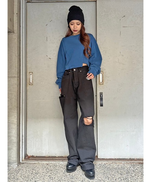 EGOIST(エゴイスト)の「切替ダメージスウェットトップス(スウェット・レディース・ブルー/ブラック/アイボリー・FREE)」の5枚目の写真