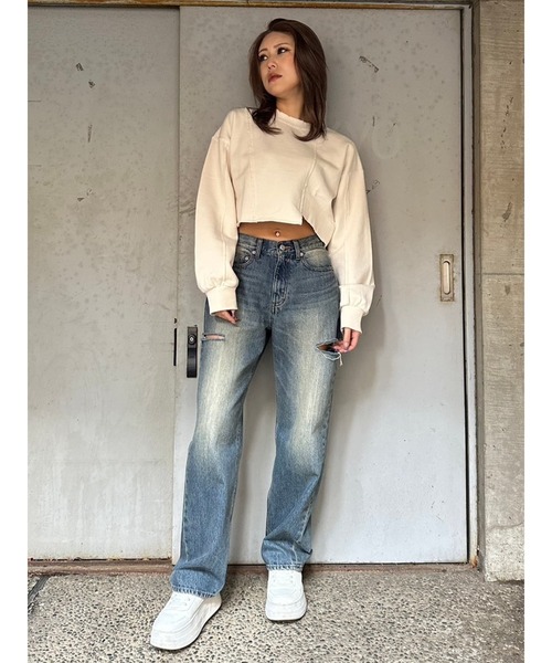 EGOIST(エゴイスト)の「切替ダメージスウェットトップス(スウェット・レディース・ブルー/ブラック/アイボリー・FREE)」の6枚目の写真