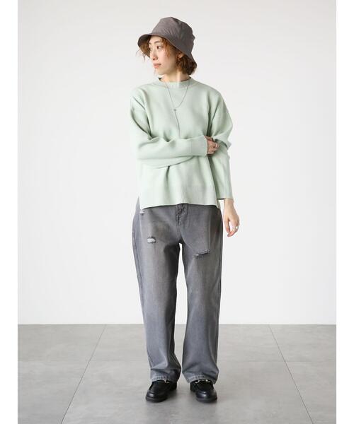 Lugnoncure（ルノンキュール）の「コットンタッチクルーネックニット（ニット/セーター・レディース・ネイビー/ミント/イエロー/グレー/オフホワイト・F）」の7枚目の写真