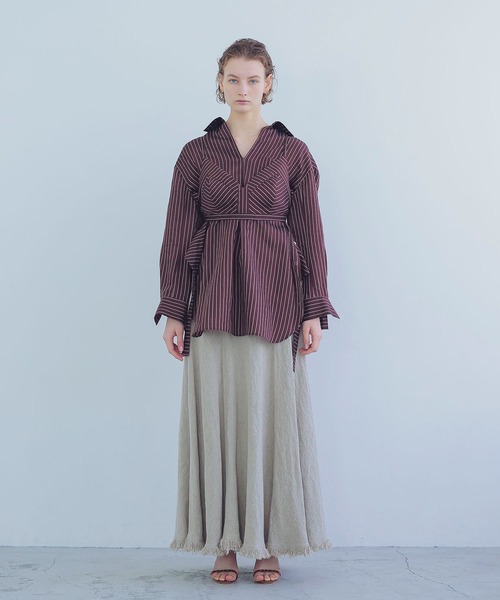 DRESSLAVE(ドレスレイブ)の「linen fringe hem volume skirt(リネンフリンジボリュームスカート)(スカート・レディース・ブラック/ベージュ・38)」の12枚目の写真