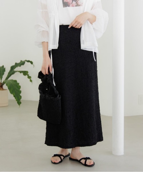 flower(フラワー)の「バブルストレートスカート(スカート・レディース・アイボリー/ブラック・FREE)」の2枚目の写真