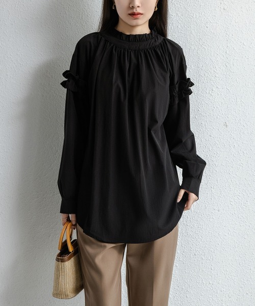 MAISON DE THERESE(メゾン ド テレーズ)の「速乾ゆったりハーフハイネック長袖レディースシャツ(シャツ/ブラウス・レディース・ライトグリーン/ベージュ/ブラック/ダークグリーン・FREE)」の2枚目の写真