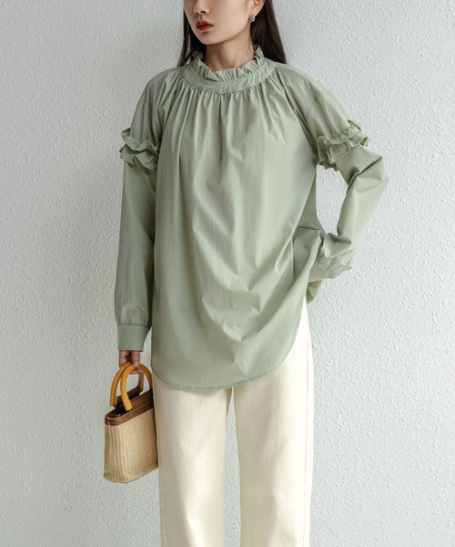 MAISON DE THERESE(メゾン ド テレーズ)の「速乾ゆったりハーフハイネック長袖レディースシャツ(シャツ/ブラウス・レディース・ライトグリーン/ベージュ/ブラック/ダークグリーン・FREE)」の5枚目の写真