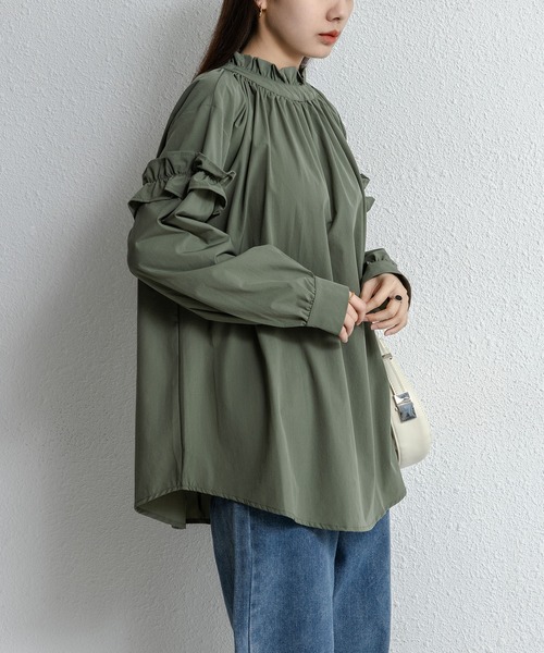 MAISON DE THERESE(メゾン ド テレーズ)の「速乾ゆったりハーフハイネック長袖レディースシャツ(シャツ/ブラウス・レディース・ライトグリーン/ベージュ/ブラック/ダークグリーン・FREE)」の7枚目の写真
