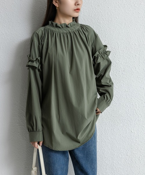 MAISON DE THERESE(メゾン ド テレーズ)の「速乾ゆったりハーフハイネック長袖レディースシャツ(シャツ/ブラウス・レディース・ライトグリーン/ベージュ/ブラック/ダークグリーン・FREE)」の14枚目の写真