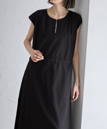 each | 綿麻ウエストベルトキーネックワンピース(ワンピース)