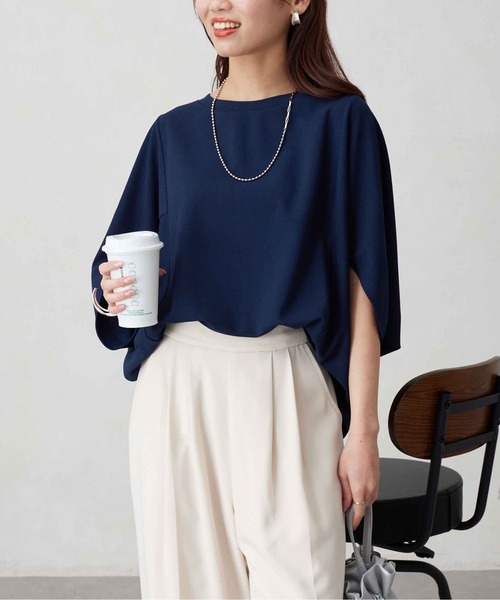 Chez toi(シェトワ)の「梨地ヤッコスリーブプルオーバー(Tシャツ/カットソー・レディース・ネイビー/オレンジ/オフホワイト/ブラック・FREE)」の21枚目の写真