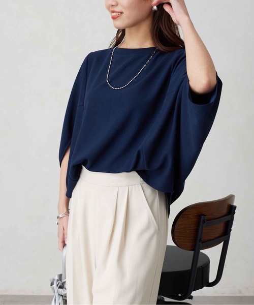 Chez toi(シェトワ)の「梨地ヤッコスリーブプルオーバー(Tシャツ/カットソー・レディース・ネイビー/オレンジ/オフホワイト/ブラック・FREE)」の19枚目の写真