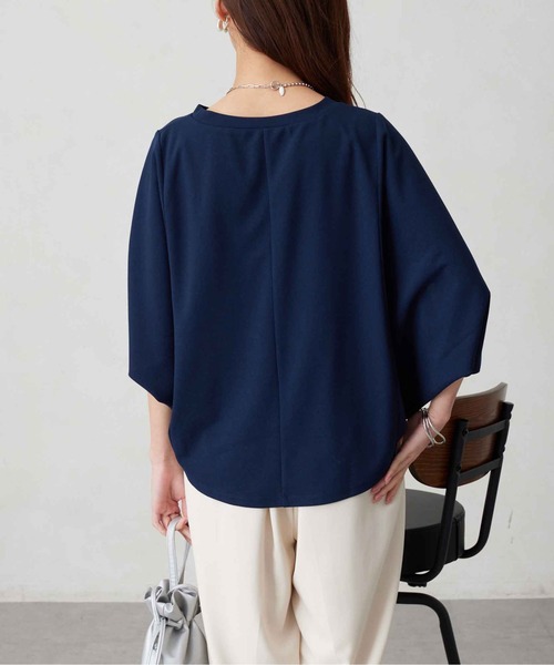 Chez toi(シェトワ)の「梨地ヤッコスリーブプルオーバー(Tシャツ/カットソー・レディース・ネイビー/オレンジ/オフホワイト/ブラック・FREE)」の16枚目の写真