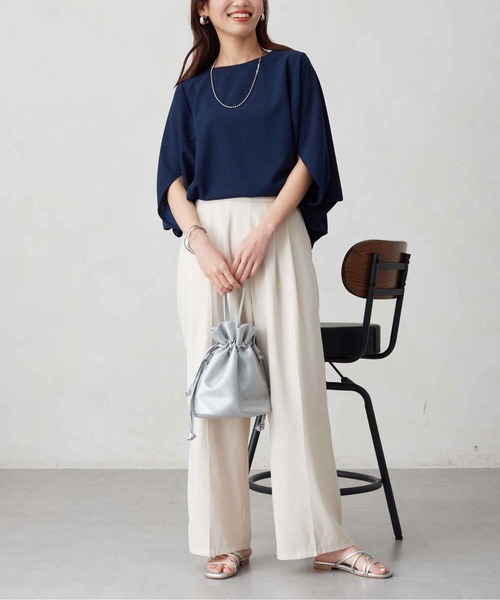 Chez toi(シェトワ)の「梨地ヤッコスリーブプルオーバー(Tシャツ/カットソー・レディース・ネイビー/オレンジ/オフホワイト/ブラック・FREE)」の14枚目の写真