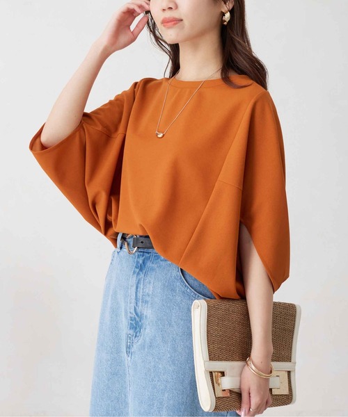 Chez toi(シェトワ)の「梨地ヤッコスリーブプルオーバー(Tシャツ/カットソー・レディース・ネイビー/オレンジ/オフホワイト/ブラック・FREE)」の12枚目の写真