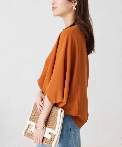 Chez toi(シェトワ)の「梨地ヤッコスリーブプルオーバー(Tシャツ/カットソー・レディース・ネイビー/オレンジ/オフホワイト/ブラック・FREE)」の11枚目の写真