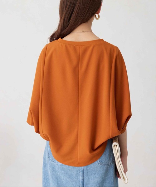 Chez toi(シェトワ)の「梨地ヤッコスリーブプルオーバー(Tシャツ/カットソー・レディース・ネイビー/オレンジ/オフホワイト/ブラック・FREE)」の8枚目の写真