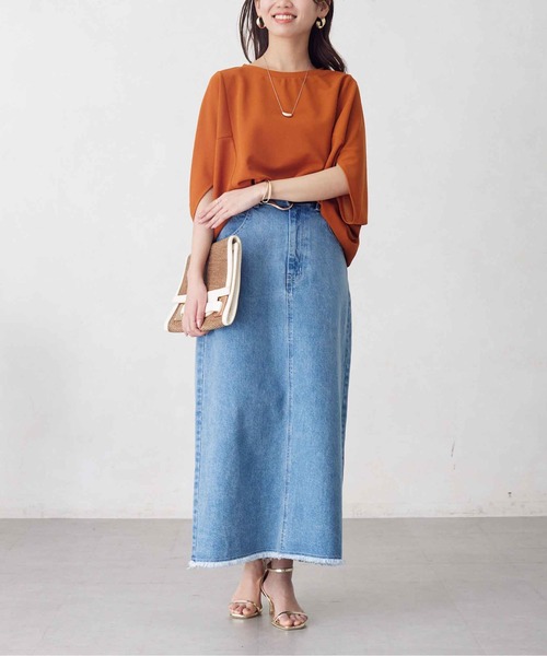 Chez toi(シェトワ)の「梨地ヤッコスリーブプルオーバー(Tシャツ/カットソー・レディース・ネイビー/オレンジ/オフホワイト/ブラック・FREE)」の7枚目の写真