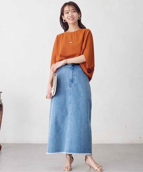 Chez toi(シェトワ)の「梨地ヤッコスリーブプルオーバー(Tシャツ/カットソー・レディース・ネイビー/オレンジ/オフホワイト/ブラック・FREE)」の6枚目の写真