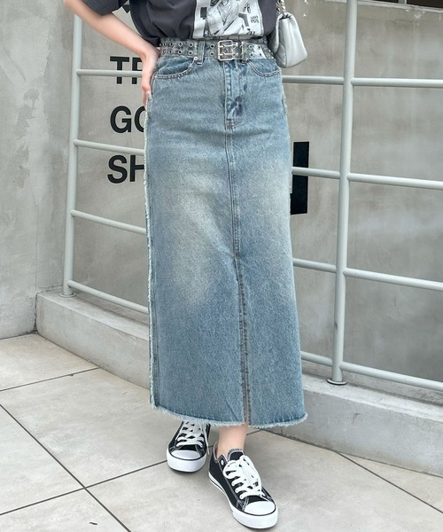 INGNI（イング）の「サイドフリンジデニムロングスカート（デニムスカート・レディース・ブルー系その他/ライトグレー・M）」の2枚目の写真