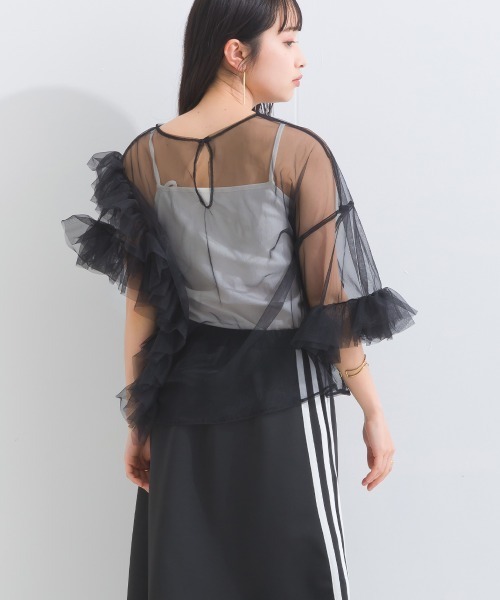 terrace(テラス)の「チュールレース アシンメトリーチュールレーストップ(Tシャツ/カットソー・レディース・アイボリー/ブラック/グレー/ピンク/ブルーグリーン/ダークオレンジ/バーガンディー/チャコール・MEDIUM)」の9枚目の写真