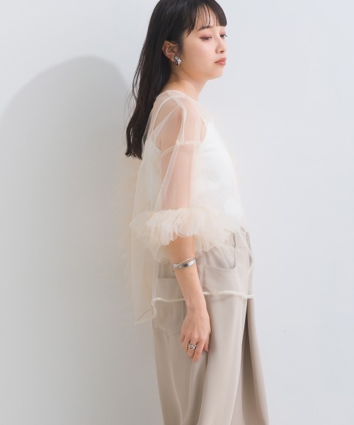 terrace(テラス)の「チュールレース アシンメトリーチュールレーストップ(Tシャツ/カットソー・レディース・アイボリー/ブラック/グレー/ピンク/ブルーグリーン/ダークオレンジ/バーガンディー/チャコール・MEDIUM)」の10枚目の写真
