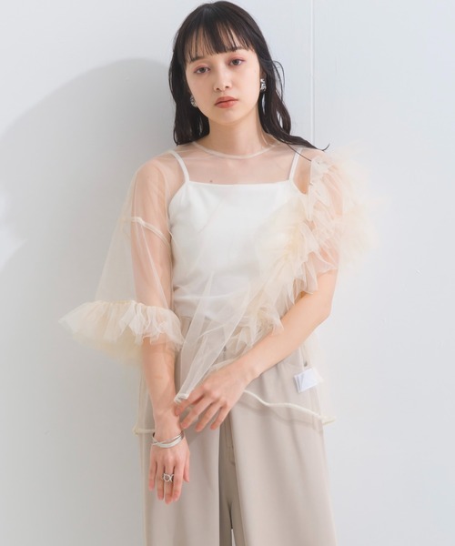チュールレース アシンメトリーチュールレーストップ（Tシャツ