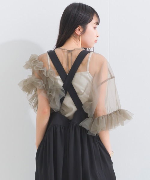 terrace(テラス)の「チュールレース アシンメトリーチュールレーストップ(Tシャツ/カットソー・レディース・アイボリー/ブラック/グレー/ピンク/ブルーグリーン/ダークオレンジ/バーガンディー/チャコール・MEDIUM)」の19枚目の写真