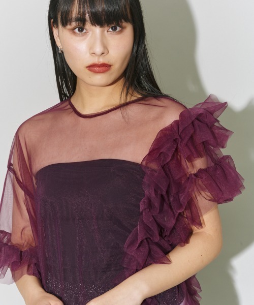 チュールレース アシンメトリーチュールレーストップ（Tシャツ