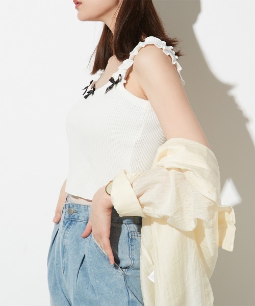セール】肩フリルリボン付きキャミソール（タンクトップ