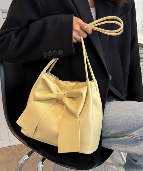 pumpkin port（パンプキンポート）の「リボン付き トートBAG（トートバッグ・レディース・ブラック/アイボリー/ピンク/イエロー・FREE）」の3枚目の写真