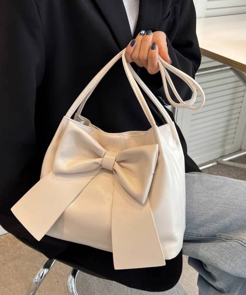 pumpkin port（パンプキンポート）の「リボン付き トートBAG（トートバッグ・レディース・ブラック/アイボリー/ピンク/イエロー・FREE）」の8枚目の写真