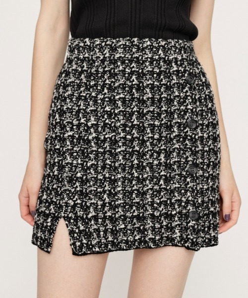 SLY（スライ）の「【限定展開】TWEED KNIT S/SK ツイード ニット ショート スカート（スカート・レディース・ブルー系その他/ブラック系その他2・FREE）」の2枚目の写真