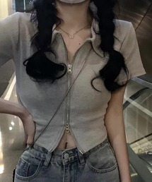 MAISON DE THERESE | ダブルチャック　ポロtシャツ/tee 2WAYショート丈 ダブルジップ半袖カットソー(ポロシャツ)