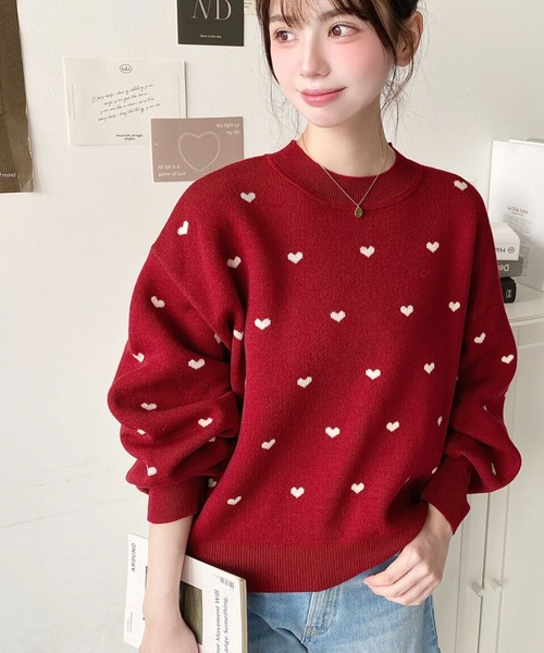 moment+（モーメントプラス）の「クルーネックハート柄ジャガード
