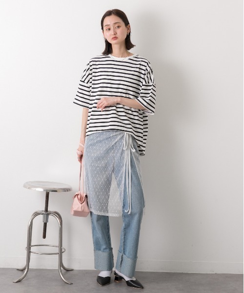ad thie(アドティエ)の「ポケット付き ボーダーTシャツ(Tシャツ/カットソー・レディース・モスグリーン/モカ/ネイビー/オフホワイト/ピンク/ブラック/ライトブルー・FREE)」の8枚目の写真