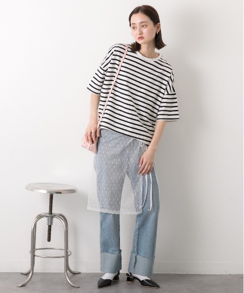 ad thie(アドティエ)の「ポケット付き ボーダーTシャツ(Tシャツ/カットソー・レディース・モスグリーン/モカ/ネイビー/オフホワイト/ピンク/ブラック/ライトブルー・FREE)」の11枚目の写真