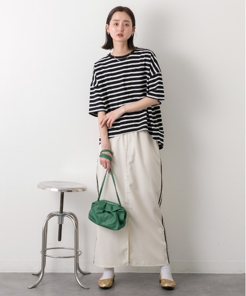 ad thie(アドティエ)の「ポケット付き ボーダーTシャツ(Tシャツ/カットソー・レディース・モスグリーン/モカ/ネイビー/オフホワイト/ピンク/ブラック/ライトブルー・FREE)」の13枚目の写真