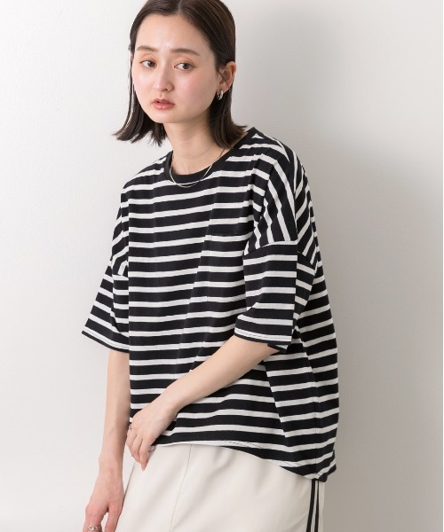 ad thie(アドティエ)の「ポケット付き ボーダーTシャツ(Tシャツ/カットソー・レディース・モスグリーン/モカ/ネイビー/オフホワイト/ピンク/ブラック/ライトブルー・FREE)」の15枚目の写真